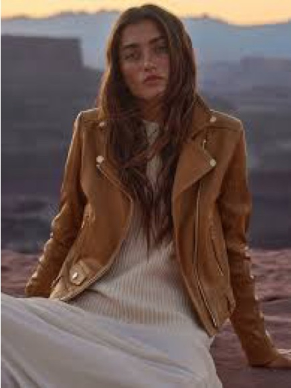 Mauri Saddle Tan Suede Moto Jacket